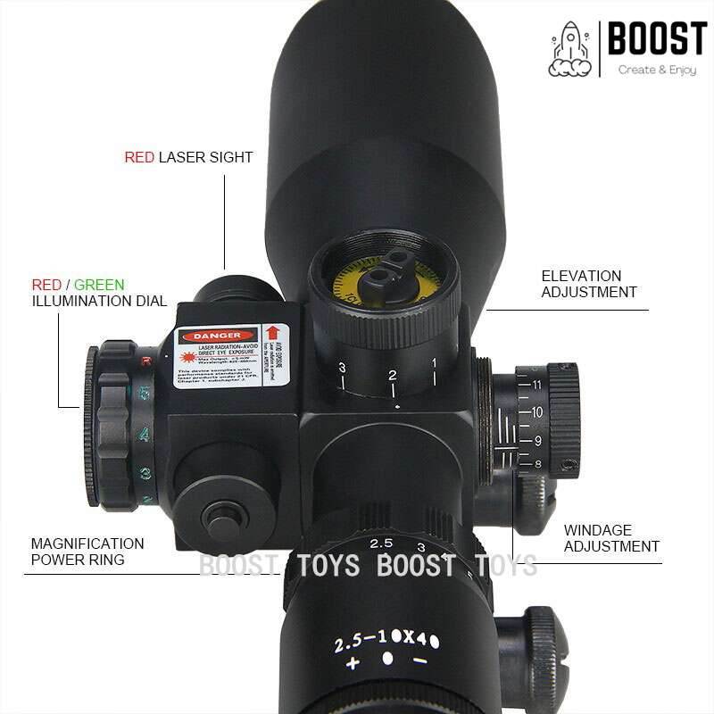 S05- 2.5-10x40ER Aluminum Scope With Red Laser - BOOST TOYS