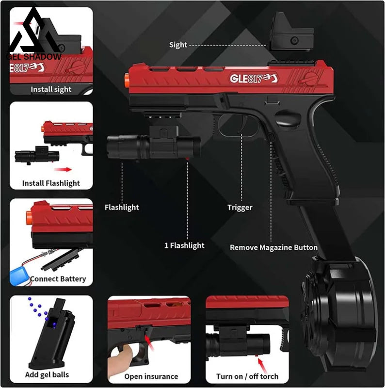 Gle 817 Glock Toy Gel Ball Blaster With Drum